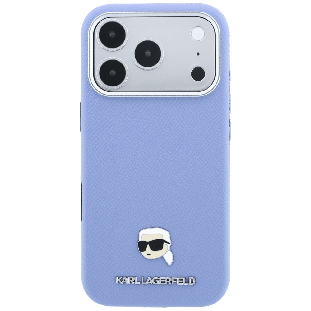 Karl Lagerfeld «Grained Karl Head» metall-MagSafe-etui til iPhone 18 Pro / 17 Pro – Lysblå