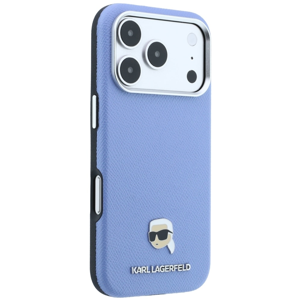 Karl Lagerfeld «Grained Karl Head» metall-MagSafe-etui til iPhone 18 Pro / 17 Pro – Lysblå