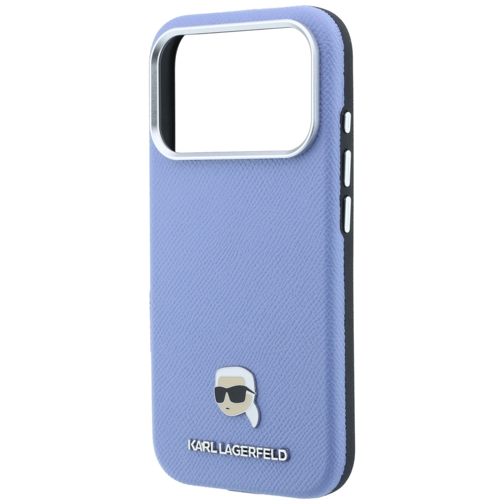 Karl Lagerfeld «Grained Karl Head» metall-MagSafe-etui til iPhone 18 Pro / 17 Pro – Lysblå