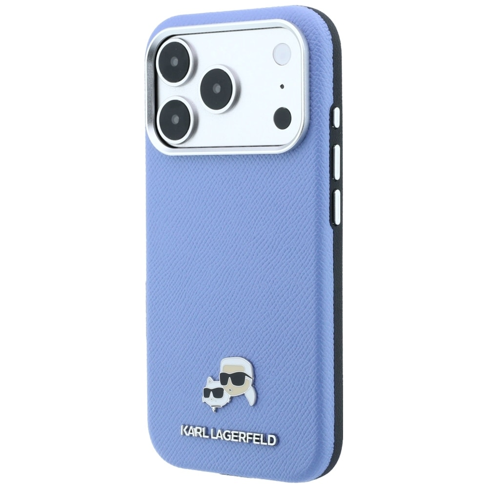 Karl Lagerfeld Grained Heads metall-MagSafe-etui til iPhone 18 Pro / 17 Pro – blå