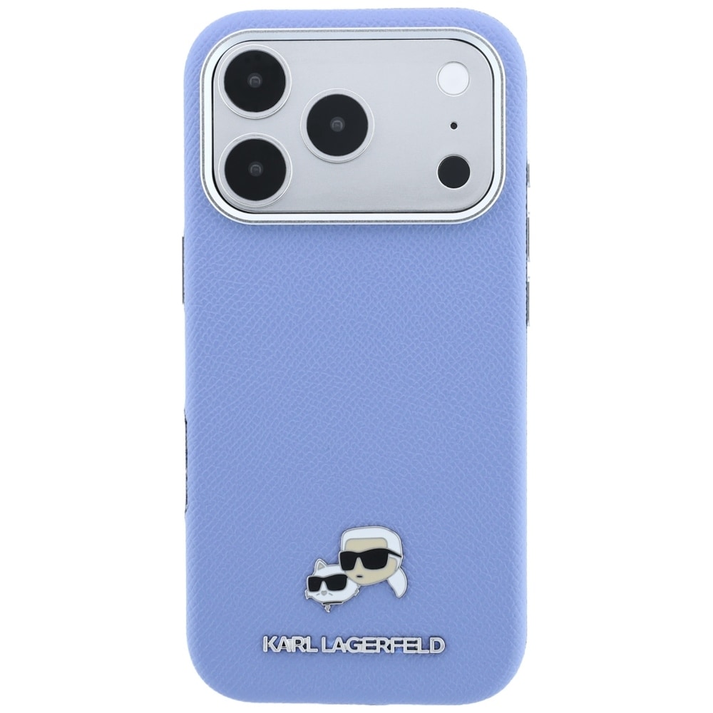 Karl Lagerfeld Grained Heads metall-MagSafe-etui til iPhone 18 Pro / 17 Pro – blå