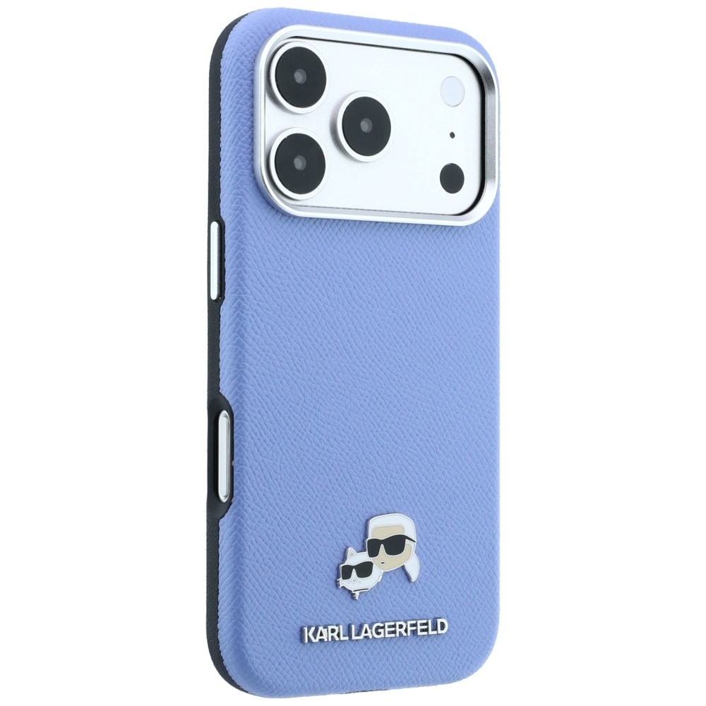 Karl Lagerfeld Grained Heads metall-MagSafe-etui til iPhone 18 Pro / 17 Pro – blå