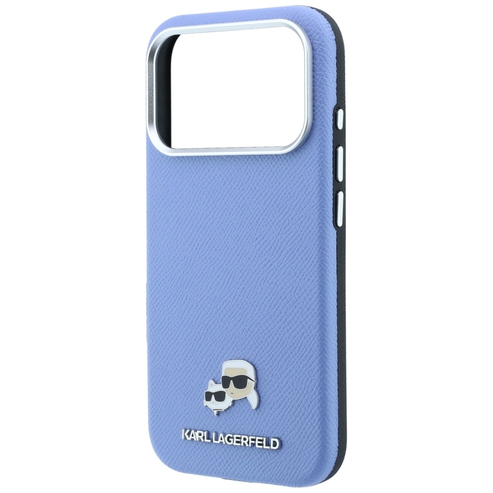 Karl Lagerfeld Grained Heads metall-MagSafe-etui til iPhone 18 Pro / 17 Pro – blå