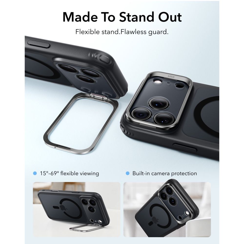 ESR Classic Hybrid-etui med støttefot og MagSafe for iPhone 18 Pro / 17 Pro – svart