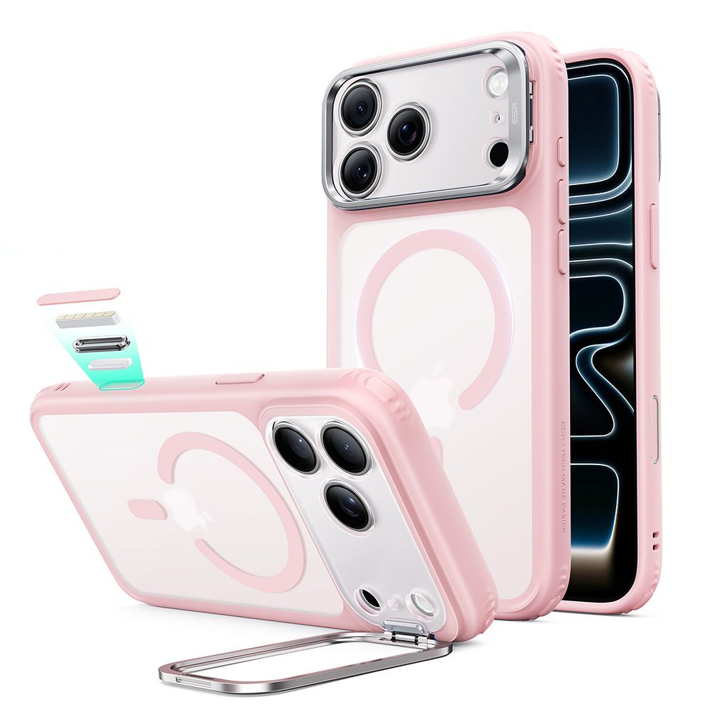 ESR Classic Hybrid-etui med støttefot og MagSafe for iPhone 18 Pro / 17 Pro – matt rosa