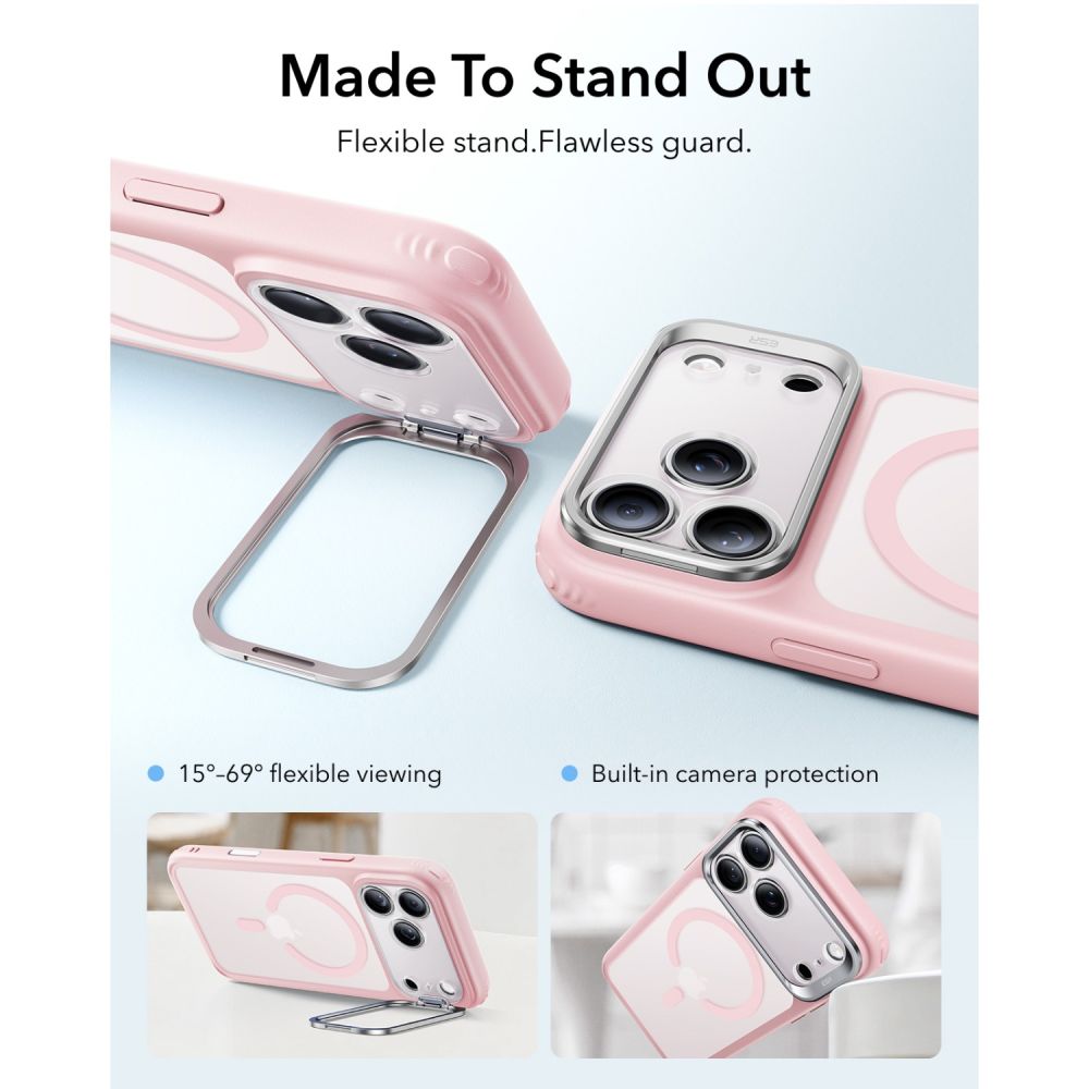 ESR Classic Hybrid-etui med støttefot og MagSafe for iPhone 18 Pro / 17 Pro – matt rosa