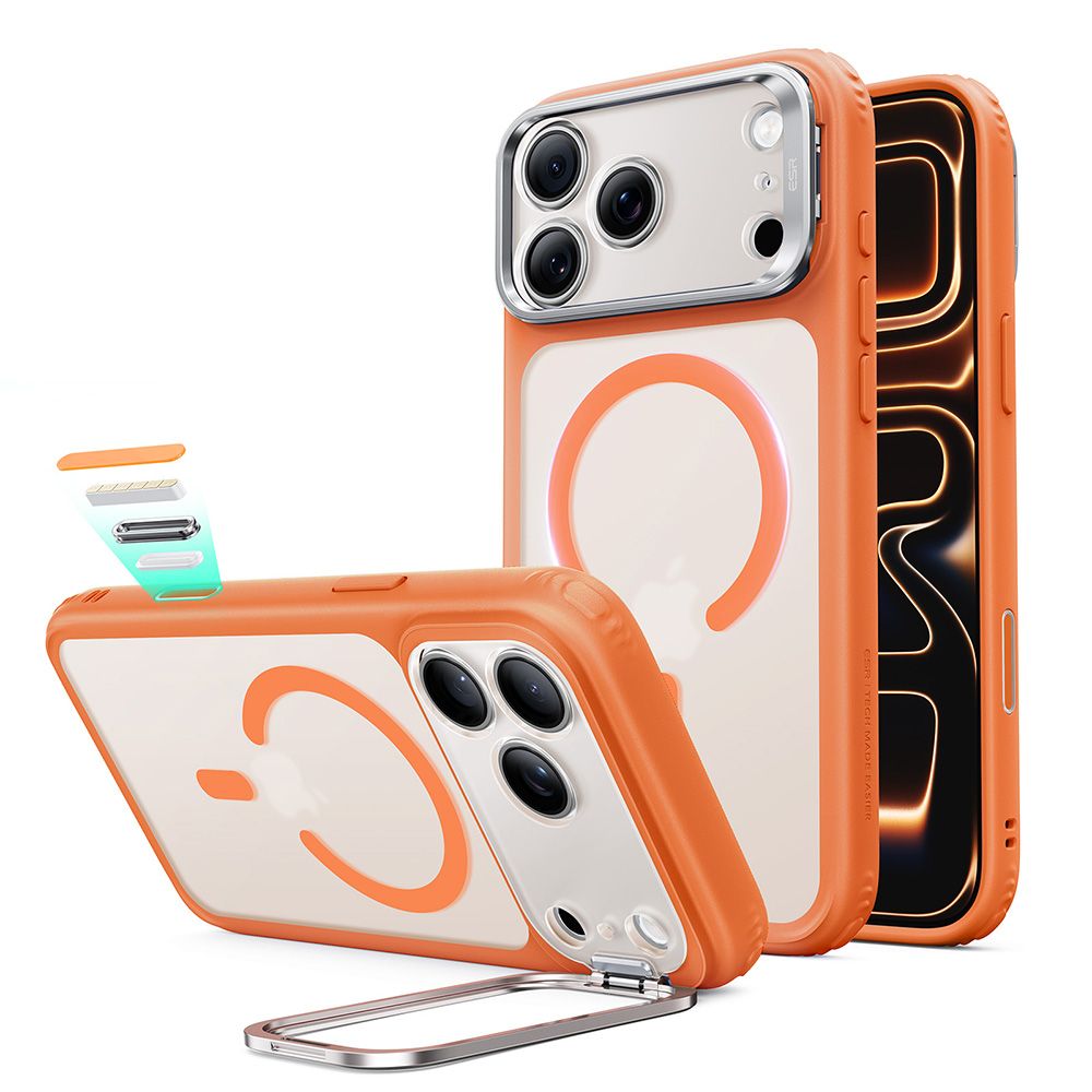 ESR Classic Hybrid-etui med støttefot og MagSafe for iPhone 18 Pro / 17 Pro – matt oransje