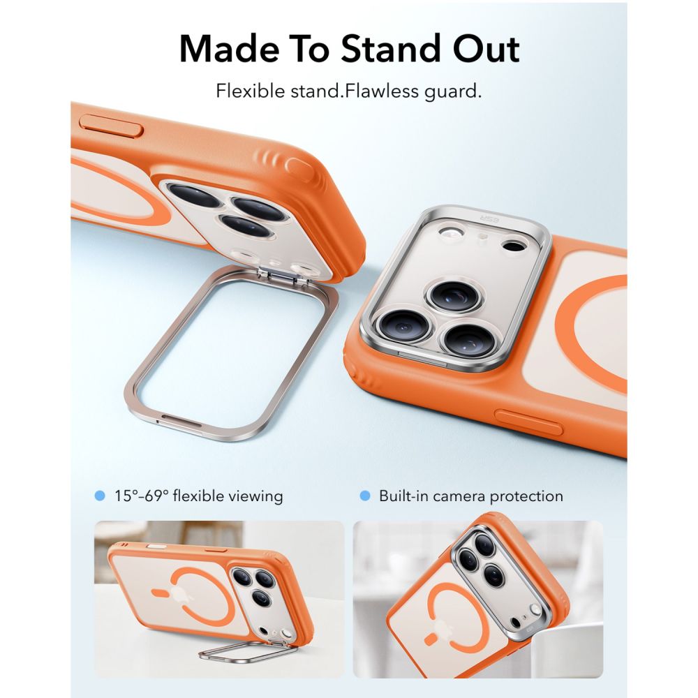 ESR Classic Hybrid-etui med støttefot og MagSafe for iPhone 18 Pro / 17 Pro – matt oransje