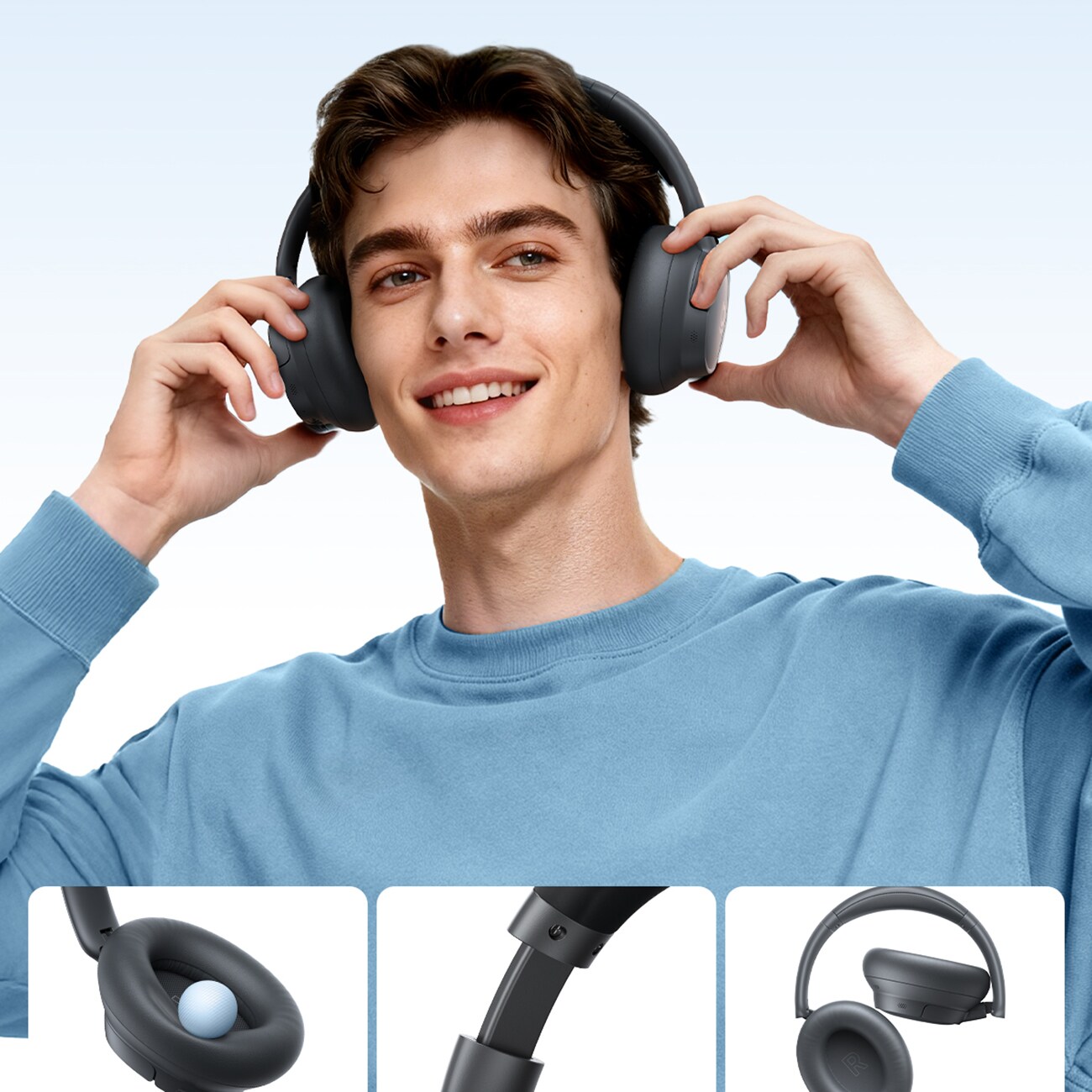 Baseus Bass BH1 NC Lite trådløse over-ear-hodetelefoner med ANC – grå