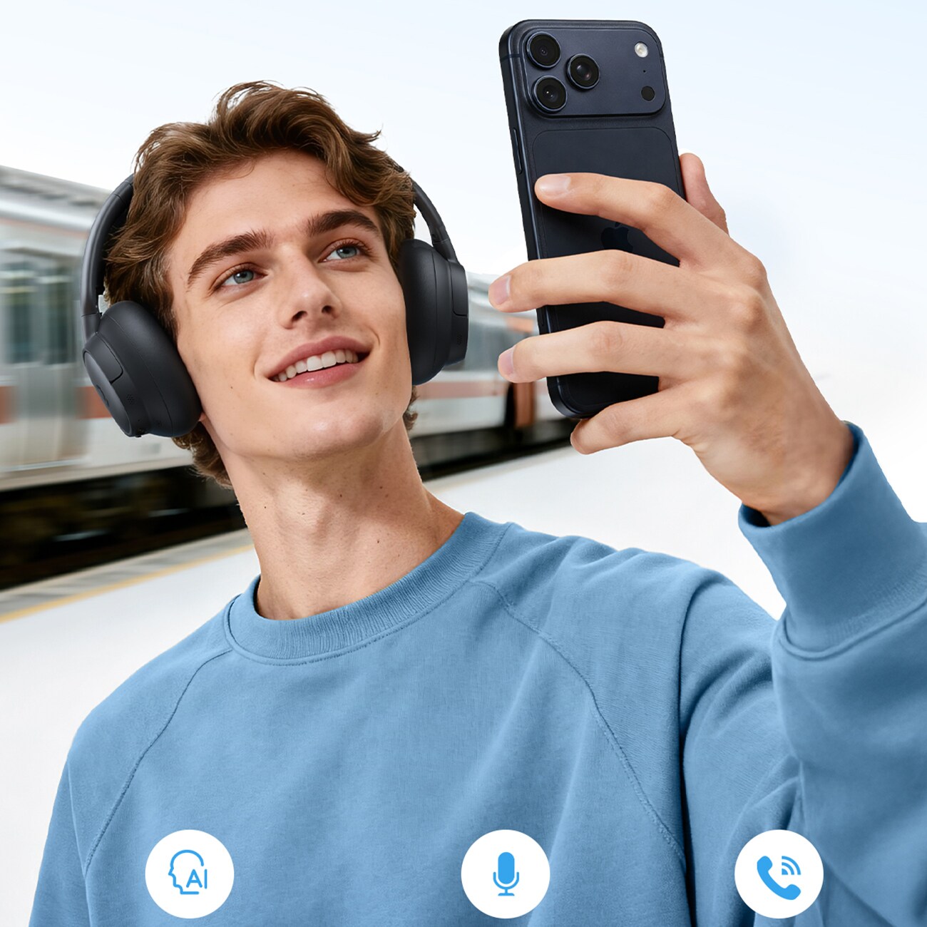 Baseus Bass BH1 NC Lite trådløse over-ear-hodetelefoner med ANC – grå