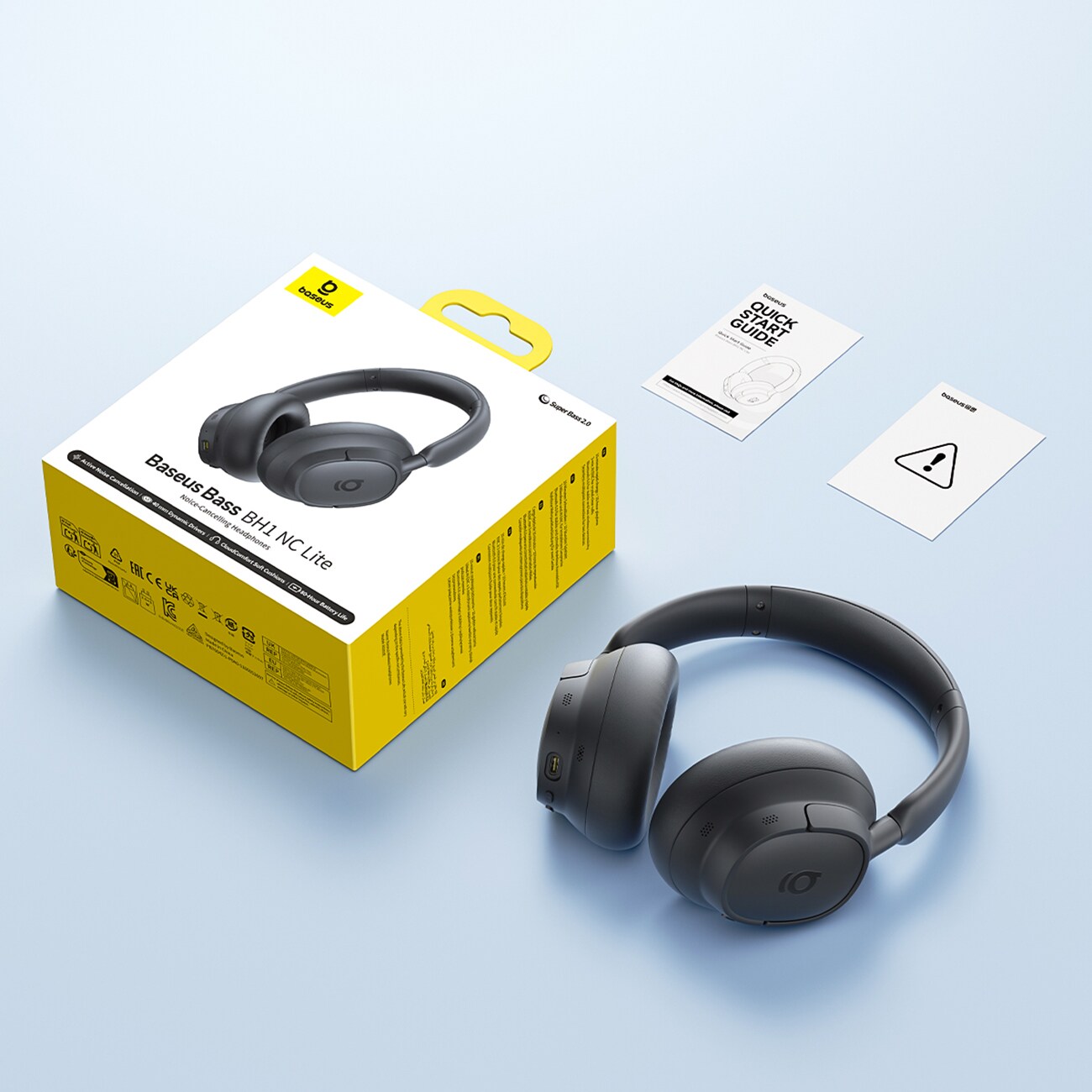 Baseus Bass BH1 NC Lite trådløse over-ear-hodetelefoner med ANC – grå