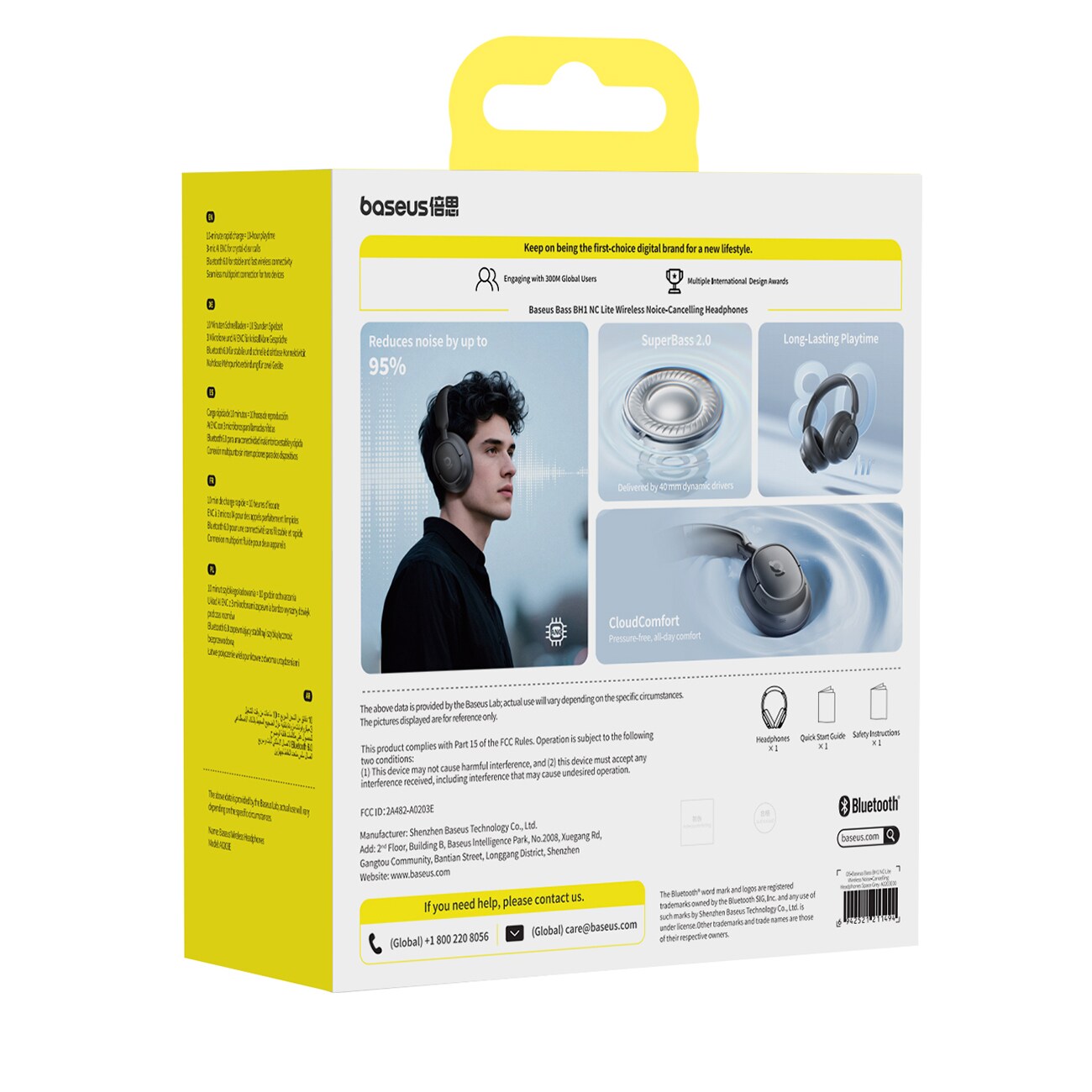Baseus Bass BH1 NC Lite trådløse over-ear-hodetelefoner med ANC – grå