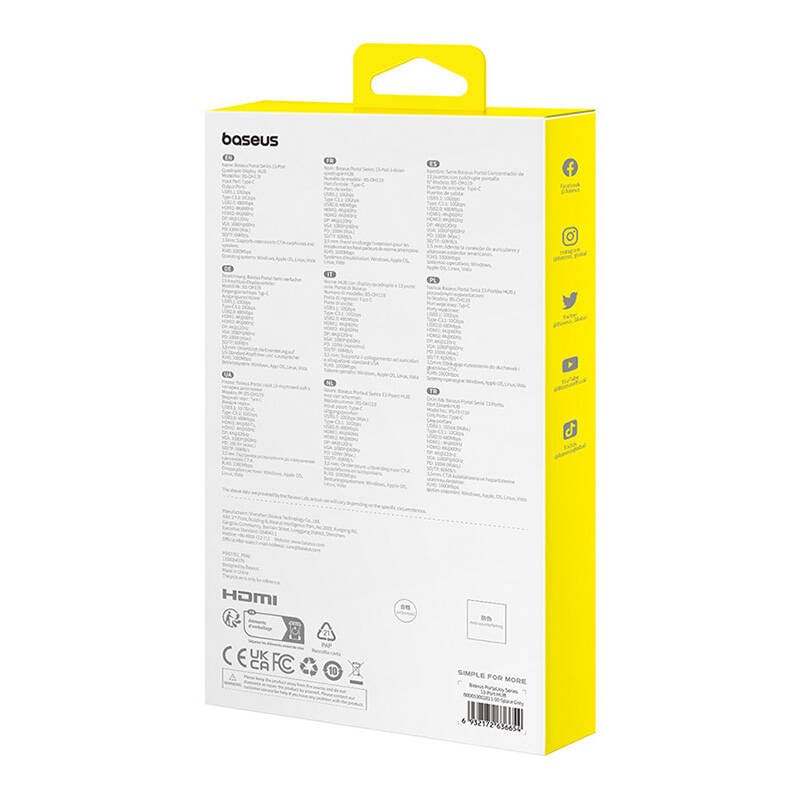 Hub 13in1 Baseus PortalJoy USB-C til HDMI+DP+VGA+C+USB+PD+RJ45+SD/TF+3,5 mm (grå)