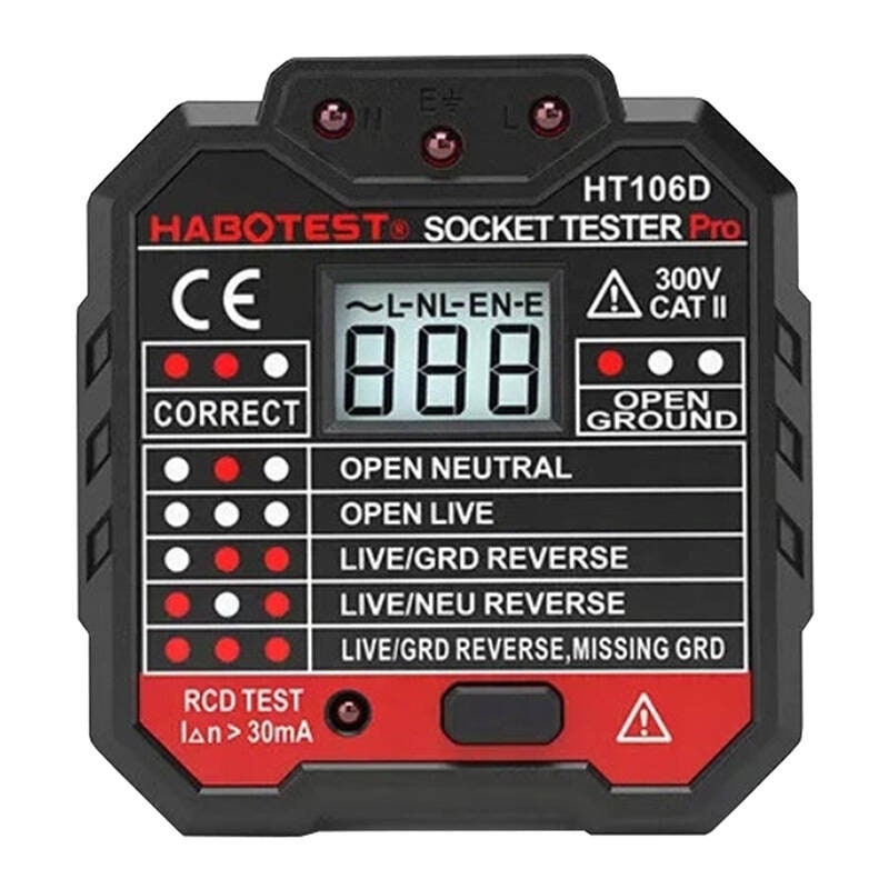 Stikkontakttester med digitalt display Habotest HT106D