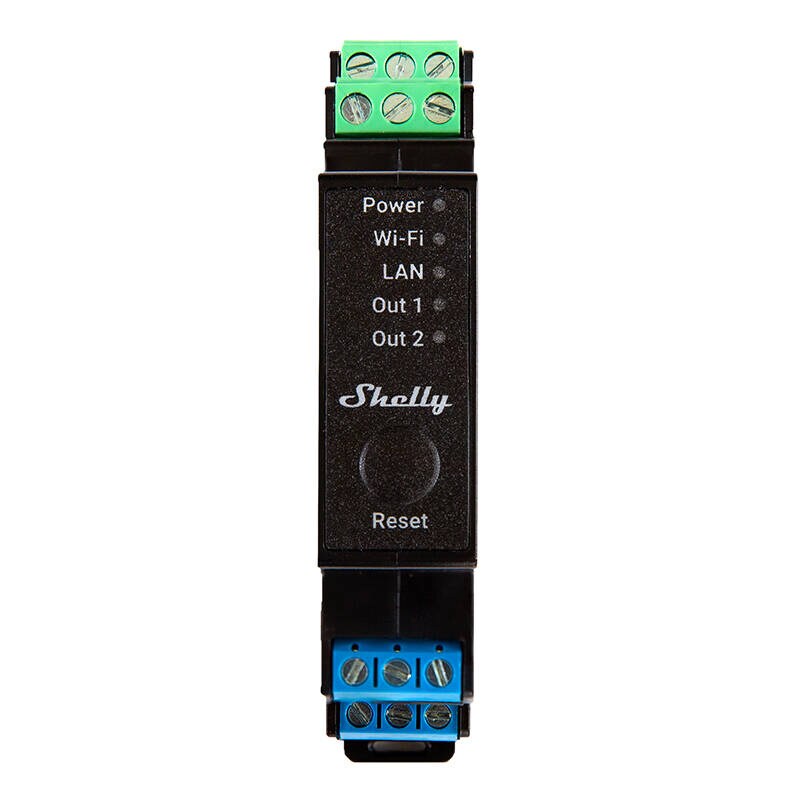 Shelly Pro 2PM DIN-skinne 2-kanals relé, WiFi/LAN (strømmåling)