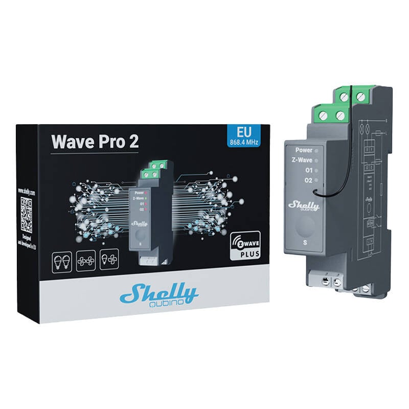 Shelly Qubino Pro 2 DIN-skinne relé, 2-kanals, Z-Wave