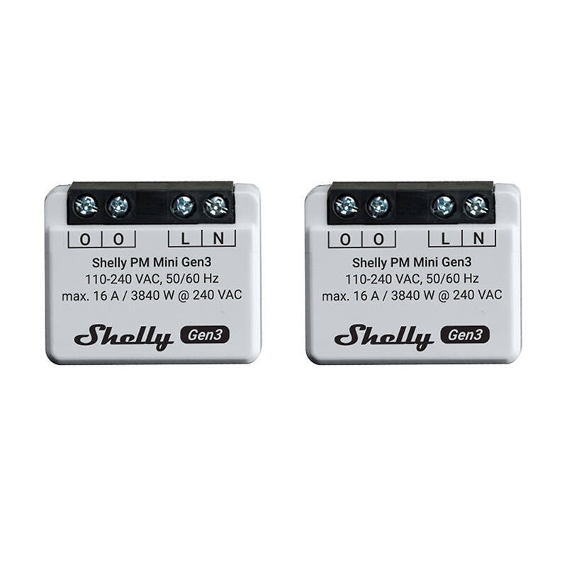 Shelly PM Mini Gen3 sett med 2 styreenheter, WiFi/Bluetooth
