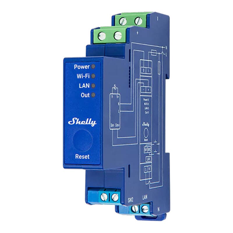 Shelly Pro Dimmer 0/1-10V PM lysstyring, WiFi/Bluetooth
