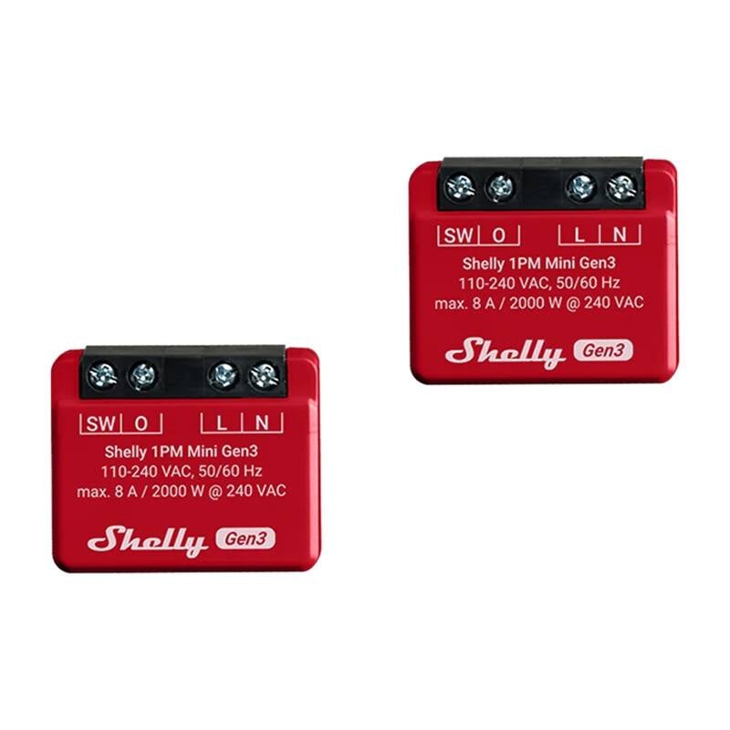 Shelly 1PM Mini Gen3 sett med 2 kontrollere, WiFi/Bluetooth