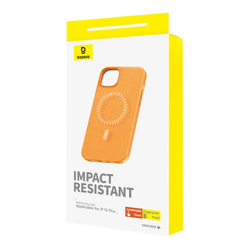 Magnetisk telefonveske for iPhone 15 Plus Baseus Fauxther-serien (oransje)