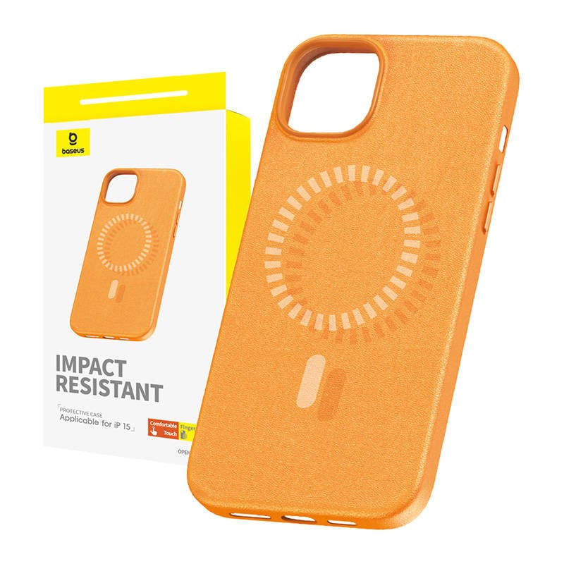 Magnetisk telefonveske for iPhone 15 Baseus Fauxther-serien (oransje)
