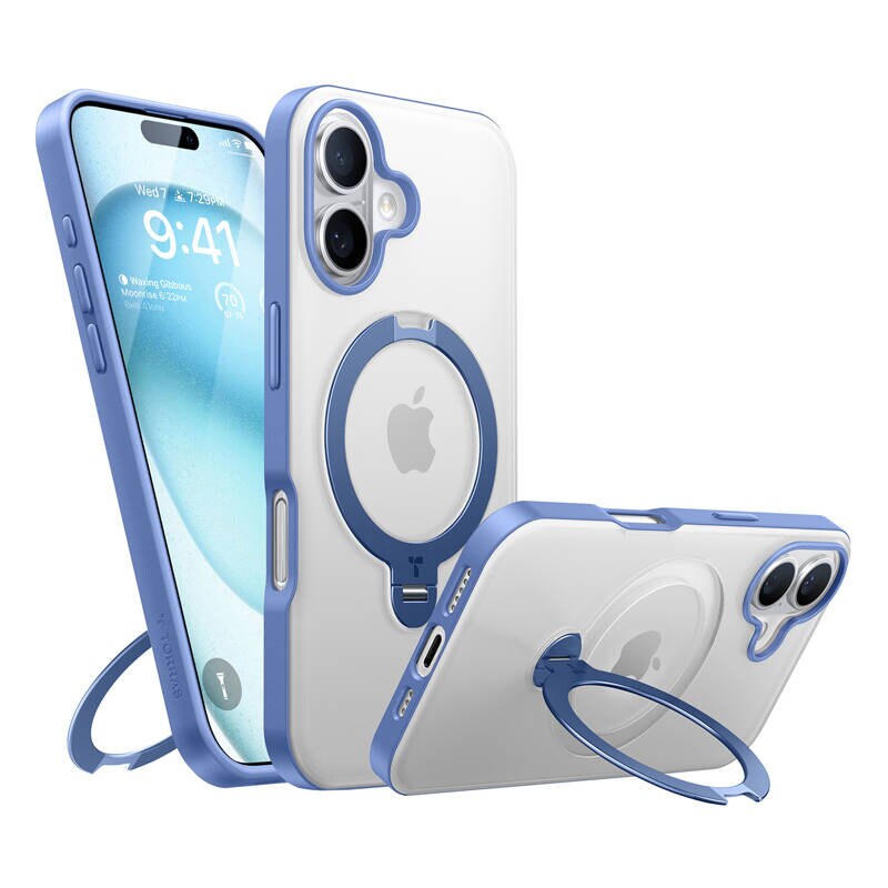 Torras Ostand Spin-etui for iPhone 16 (blå)