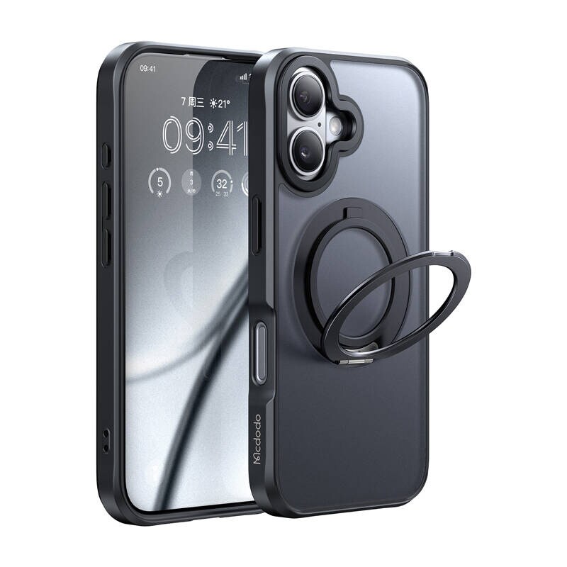 McDodo PC-4931 MagSafe-etui for iPhone 16 Plus med stativ (svart)
