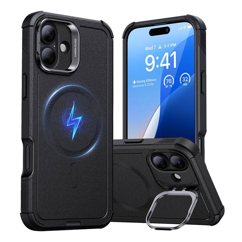 Cyber Tough (HaloLock) ESR-etui med stativ for iPhone 16 Plus (svart)