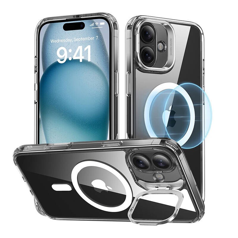 ESR Classic Hybrid (HaloLock) etui med stativ for iPhone 16 Plus (gjennomsiktig)