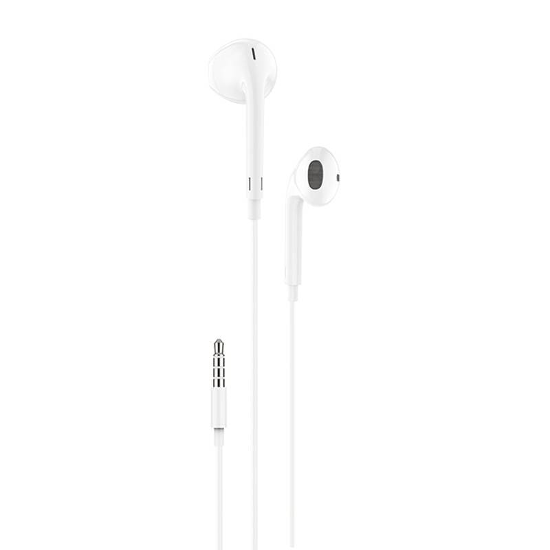 In-ear-hodetelefoner, Foneng T34 med ledning, minijack 3,5 mm, fjernkontroll (hvit)