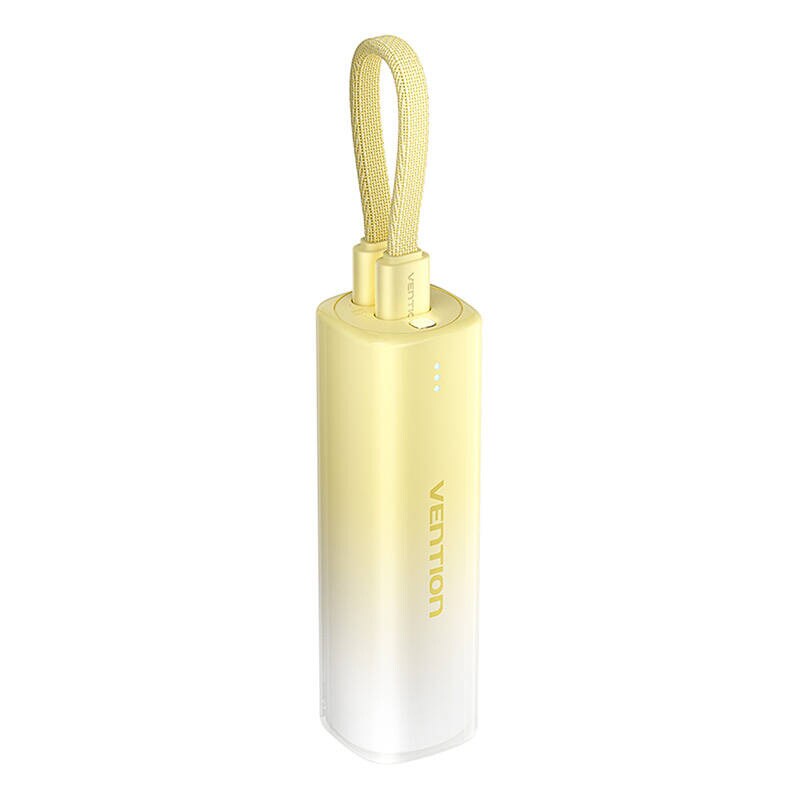 Powerbank 5000 mAh Vention FHWY0 20W + USB-C til lynkabel (gul).