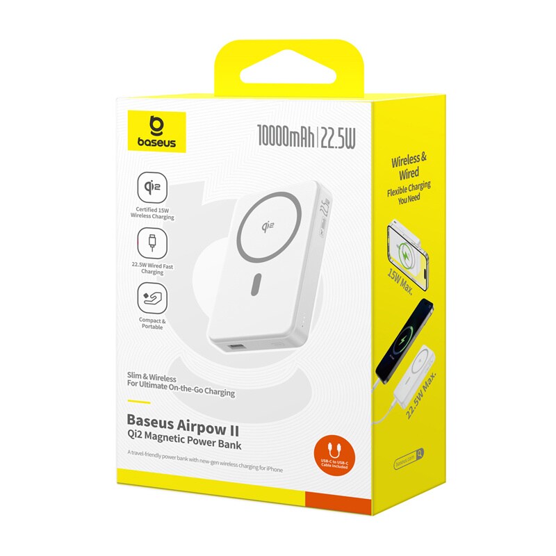 Baseus Airpow2 Qi2 magnetisk powerbank 10000mAh 22,5W (hvit)