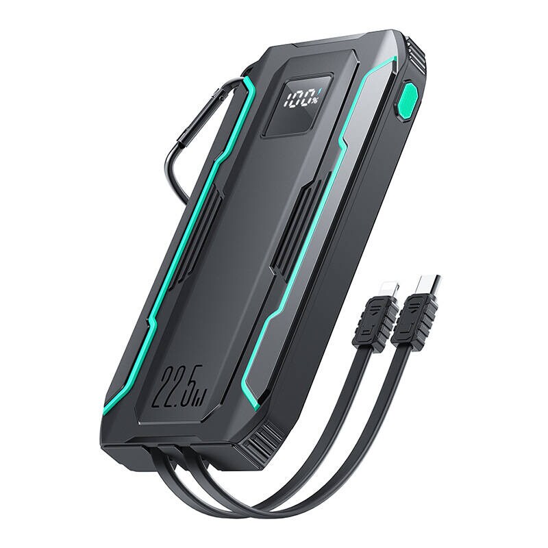 Powerbank Joyroom JR-L017 10000 mAh, 22,5 W, med Lightning + USB-C-kabel (svart)