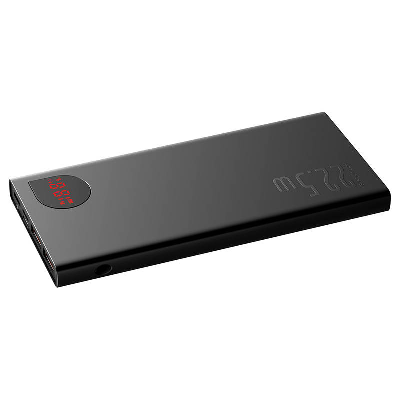 Powerbank Baseus Adaman Metal, 10000 mAh, 2xUSB, USB-C, Lightning, MicroUSB 22,5 W (svart)