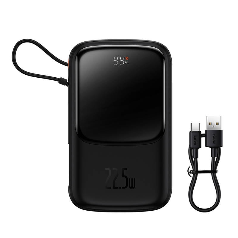 Powerbank Baseus Qpow PRO med kabel, 10000 mAh, 22,5 W (svart)