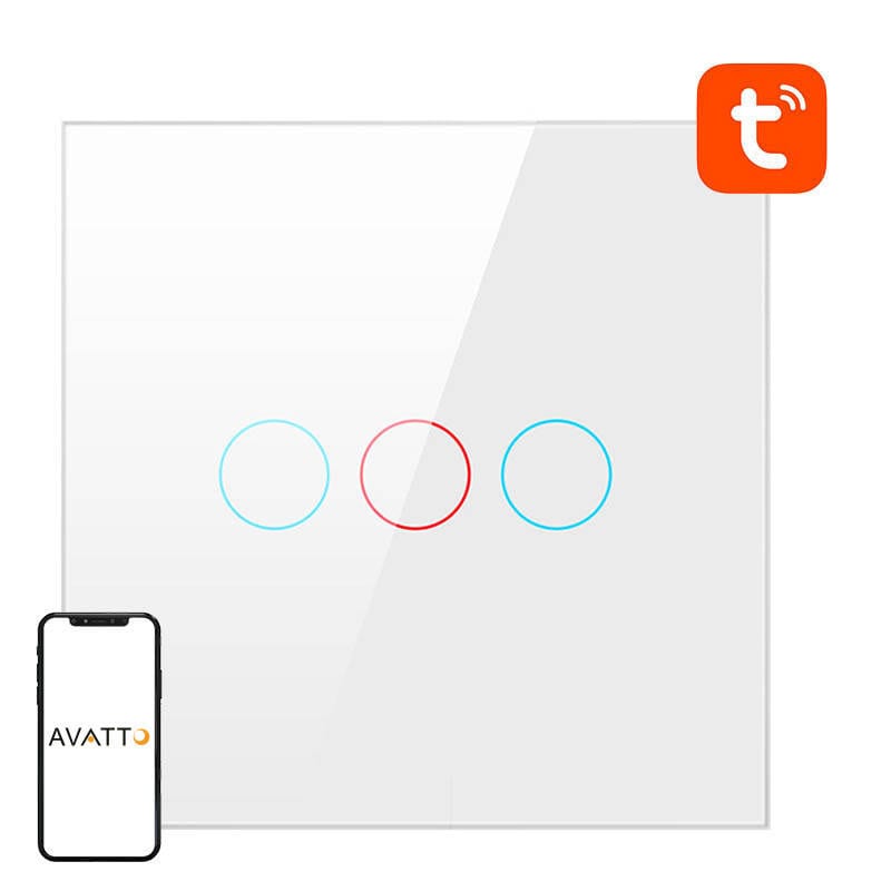 Smart lysbryter WiFi Avatto TS02-EU-W3 3-veis TUYA (hvit)