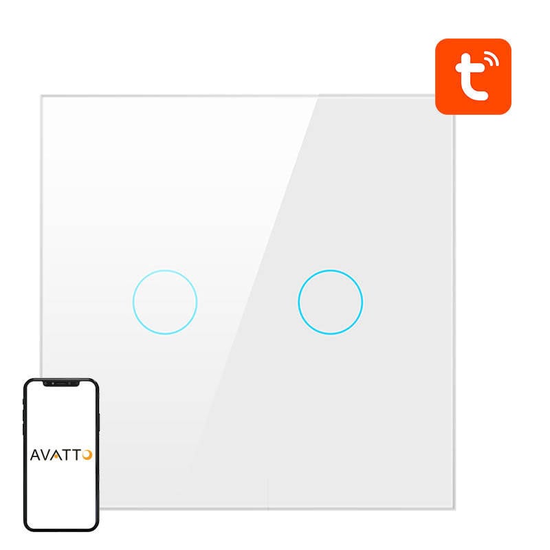 Smart lysbryter ZigBee Avatto ZTS02-EU-W2 2-veis TUYA (hvit)