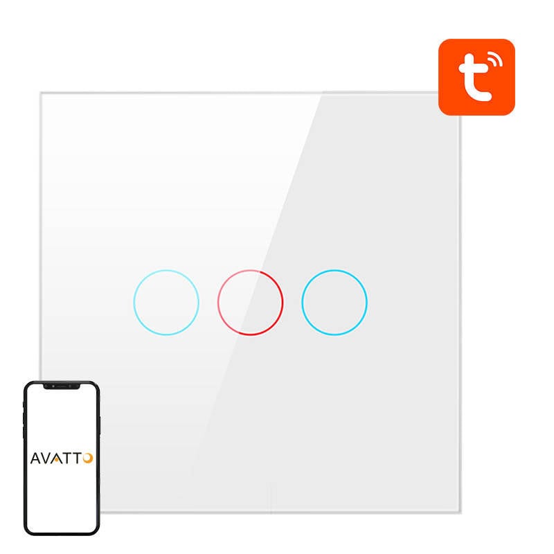 Smart lysbryter ZigBee Avatto ZTS02-EU-W3 3-veis TUYA (hvit)