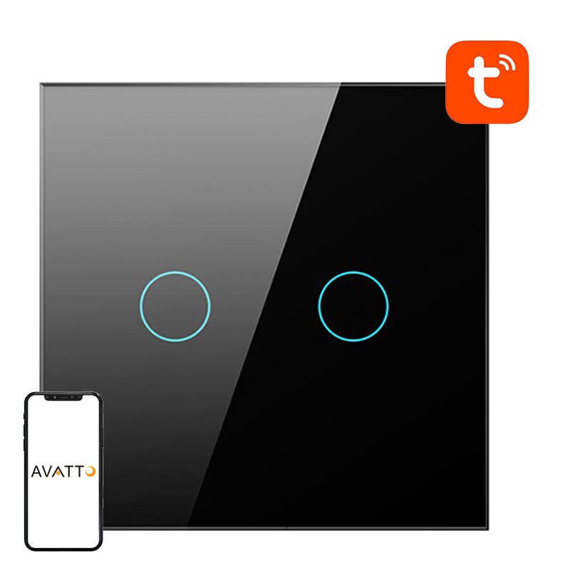 Smart lysbryter ZigBee Avatto LZTS02-EU-B2 2-veis uten nøytral TUYA (svart)