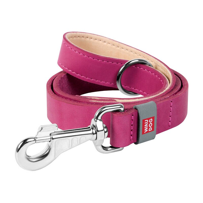 WAUDOG hundebånd i naturskinn 25 mm bredt, 122 cm langt rosa