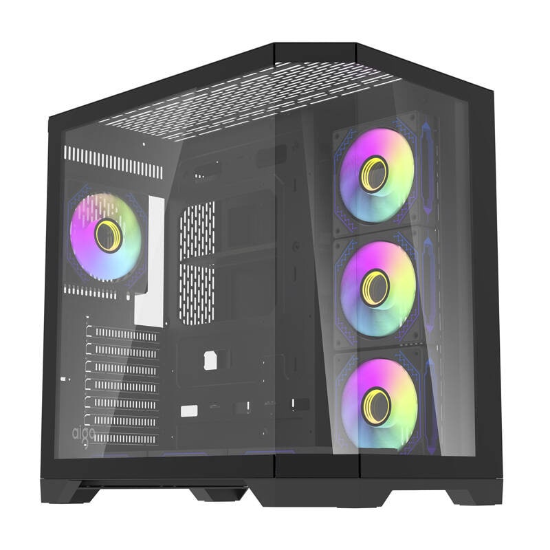 Darflash FT418 PRO PC-kabinett + 7 aRGB-vifter (svart)