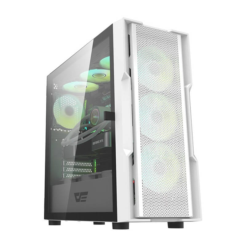 Darkflash DK431 PC-kabinett (hvit) + 4 vifter