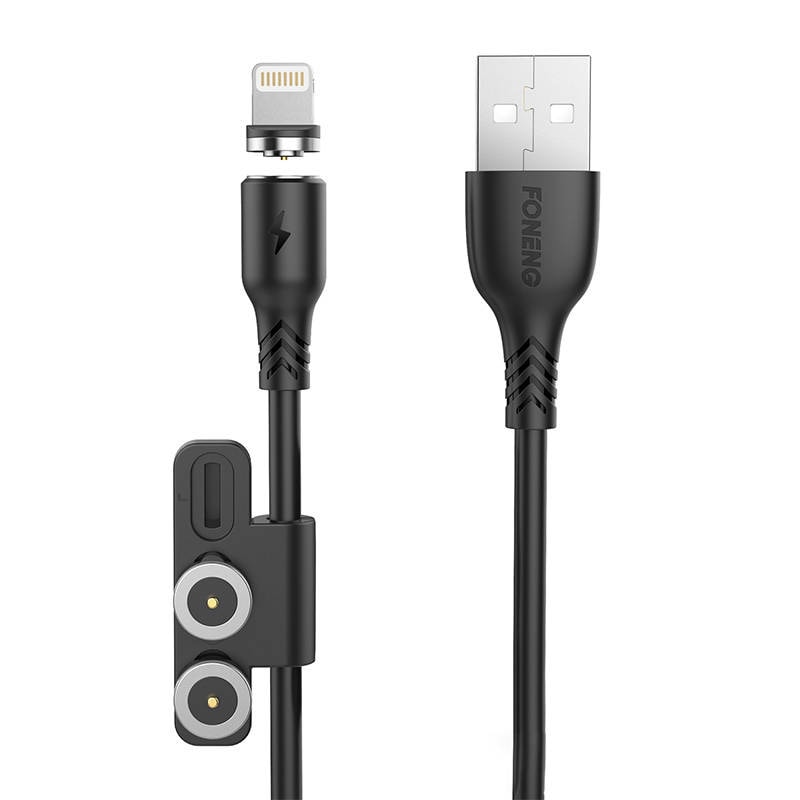 Foneng X62 Magnetisk 3in1 USB til USB-C / Lightning / Micro USB-kabel, 2,4 A, 1 m (svart)