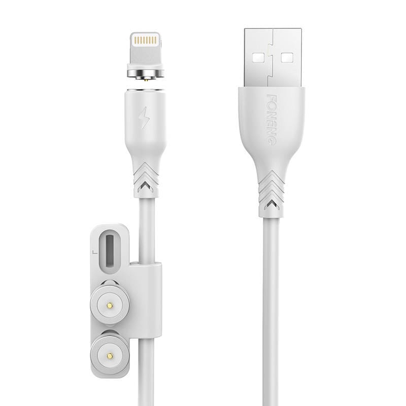 Foneng X62 Magnetisk 3in1 USB til USB-C / Lightning / Micro USB-kabel, 2,4 A, 1 m (hvit)