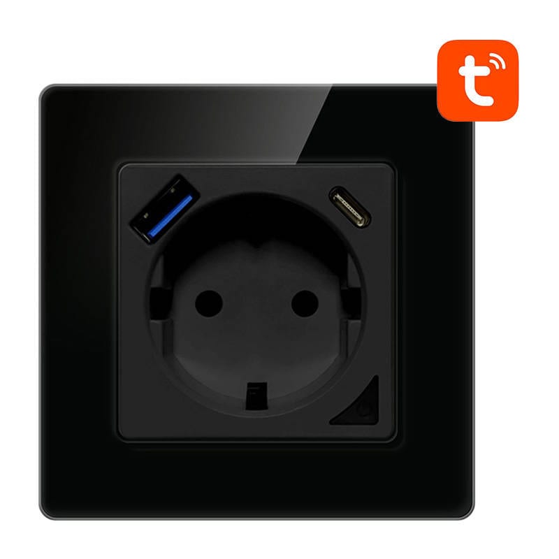 Smart WiFi-veggkontakt Avatto N-WOT10-USB-B TUYA USB USB-C (svart)
