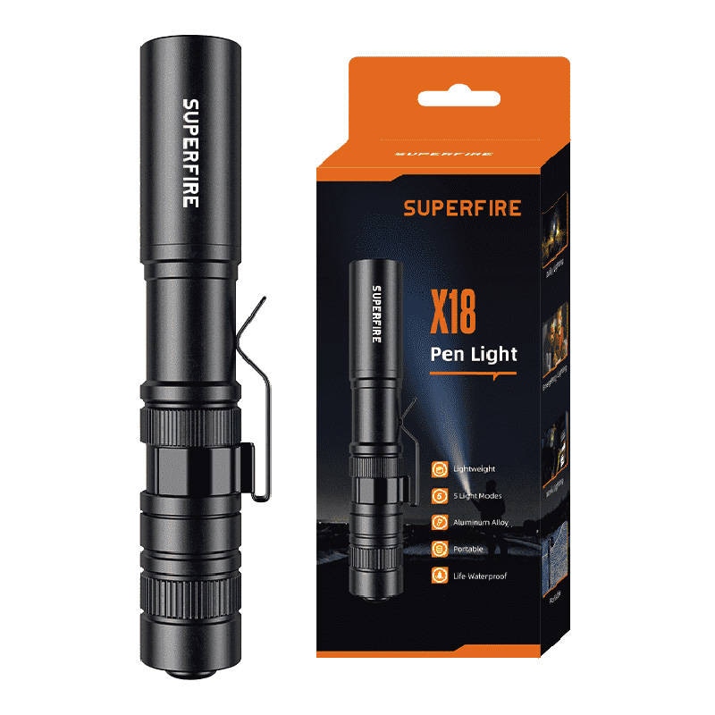 Superfire X18 lommelykt, 55 lm, 5 W, 5 moduser, 38 m