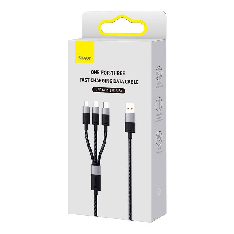 Hurtigladning USB til M+L+C Baseus StarSpeed 3,5A 0,6 m (svart)