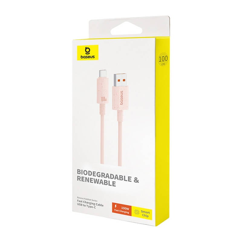 Hurtigladingskabel Baseus USB til USB-C Habitat Series 1m 100W (rosa)