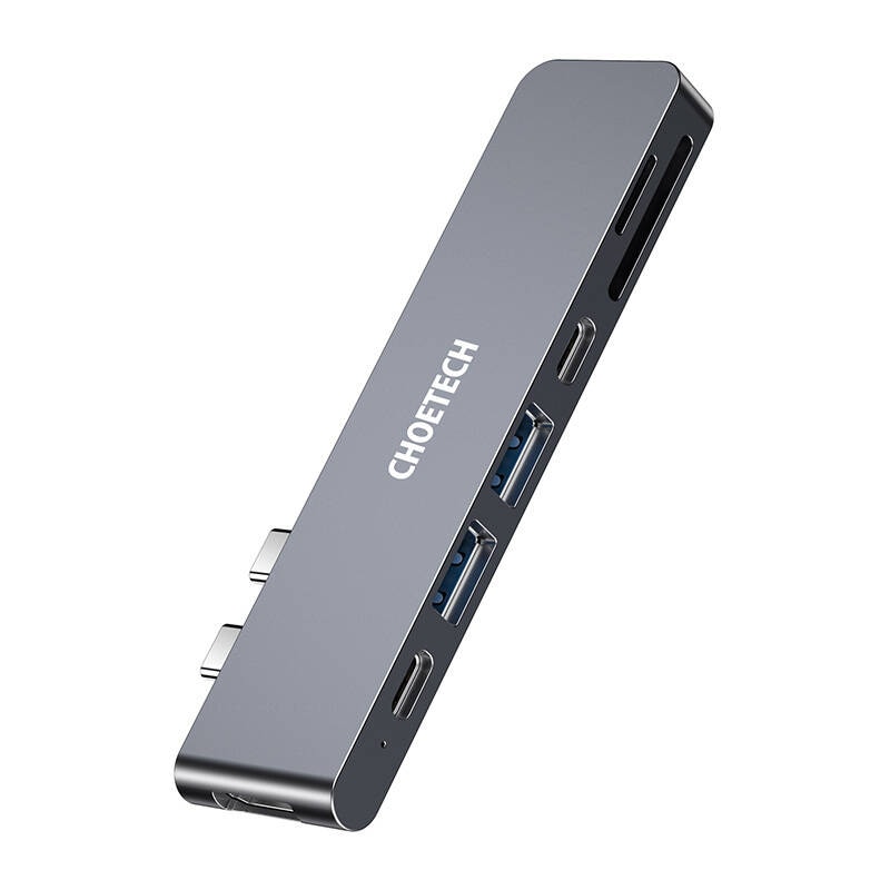 Dokkingstasjon Choetech HUB-M14 for Macbook Pro, 7-i-2 USB-C, Thunderbolt 3 (sølv)