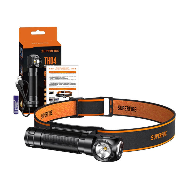 Superfire TH04 2-i-1 hodelykt lommelykt, 600 lm, USB-C, 5 moduser, 150 m